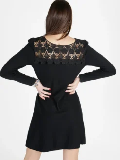 Solada Vestito da donna a maniche lunghe con scollo in pizzo macramè