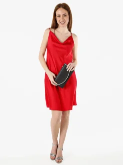 Solada Vestito da donna con spalline sottili e scollo a cascata - rosso