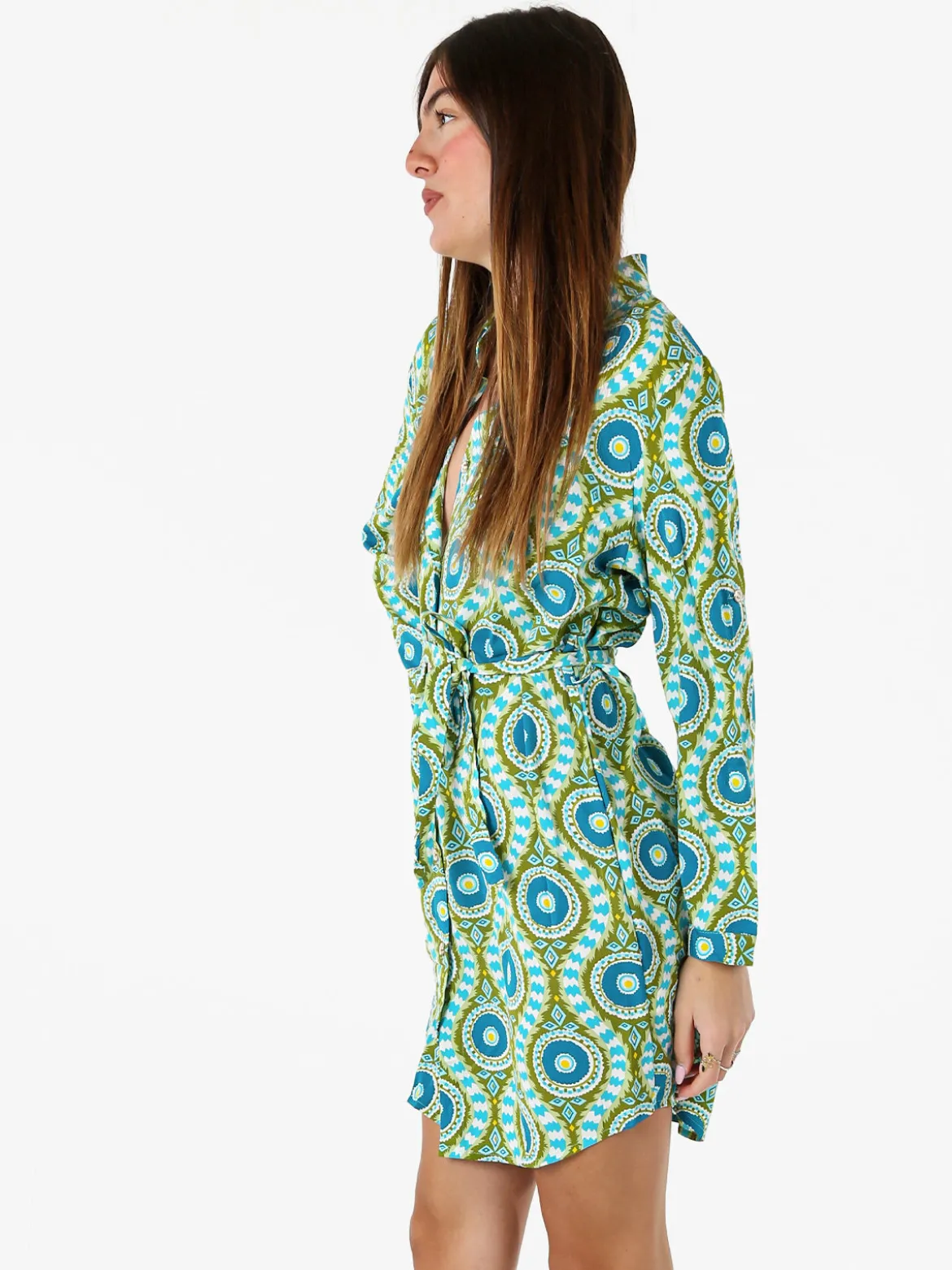 Solada Vestito donna a camicia con maniche lunghe e taschino - verde