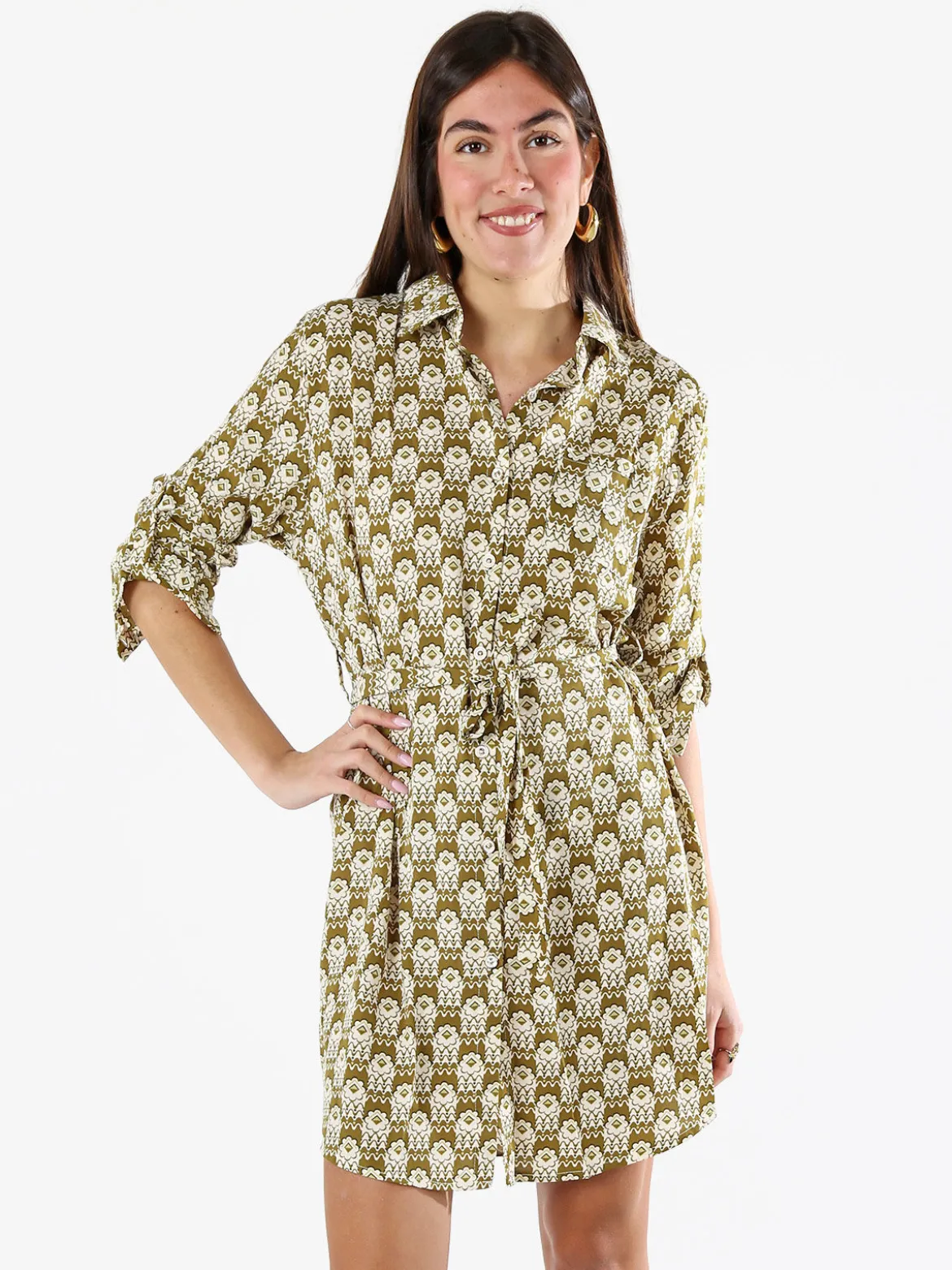 Solada Vestito donna a camicia con maniche lunghe - militare