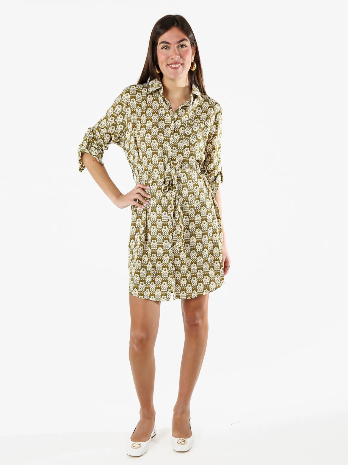 Solada Vestito donna a camicia con maniche lunghe - militare