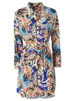 Solada Vestito donna a camicia con stampe a maniche lunghe e taschino - blu