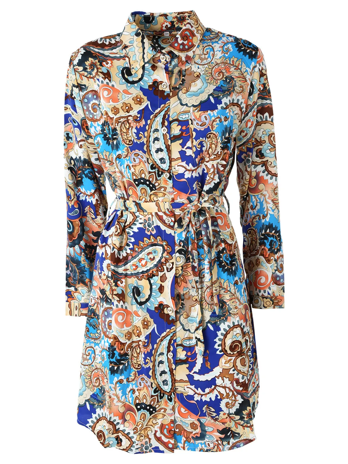 Solada Vestito donna a camicia con stampe a maniche lunghe e taschino - blu