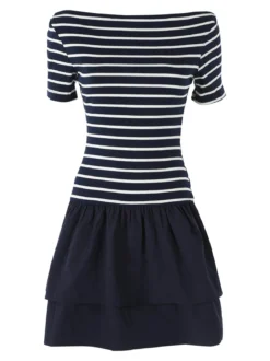 Solada Vestito donna a maniche corte con stampa a righe e gonna svasata - blu scuro