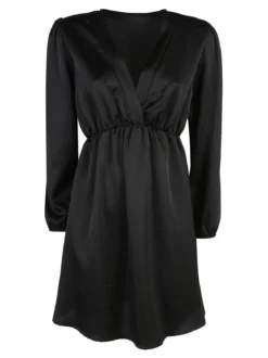 Solada Vestito donna a maniche lunghe con scollo a V - nero