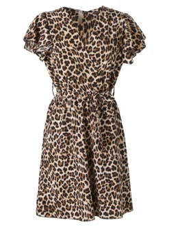 Solada Vestito donna animalier con maniche corte a volant - multicolore