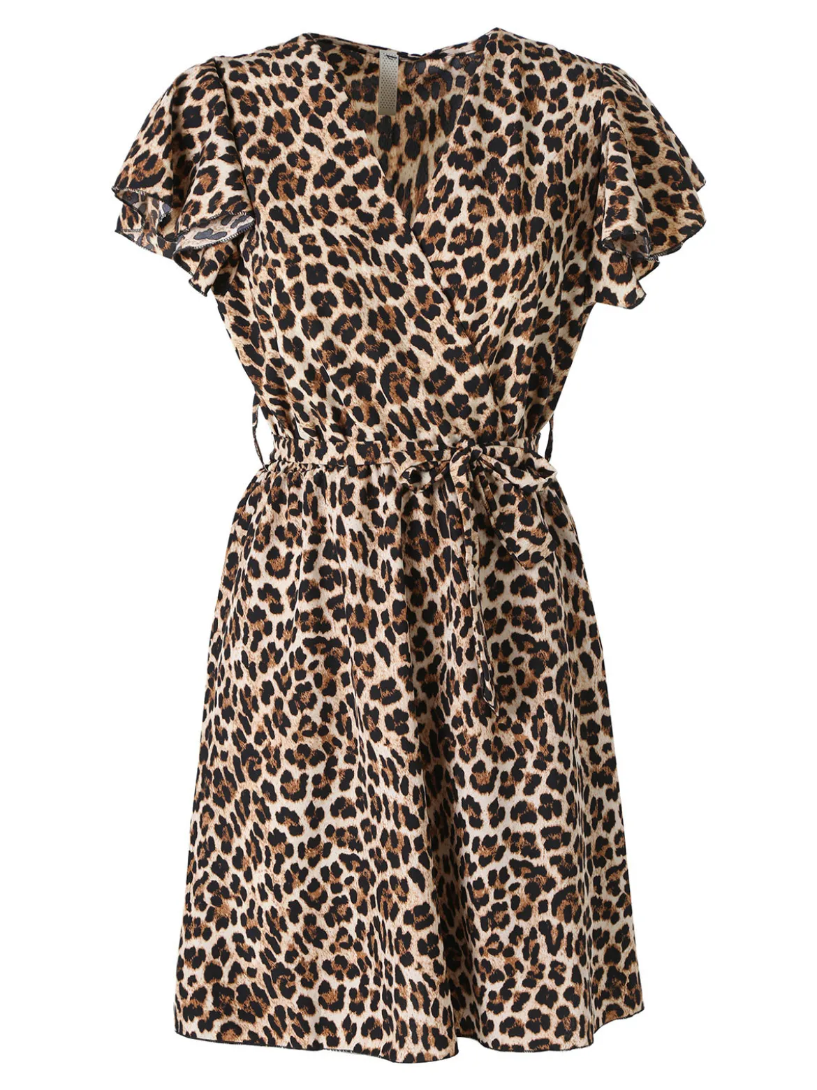 Solada Vestito donna animalier con maniche corte a volant - multicolore