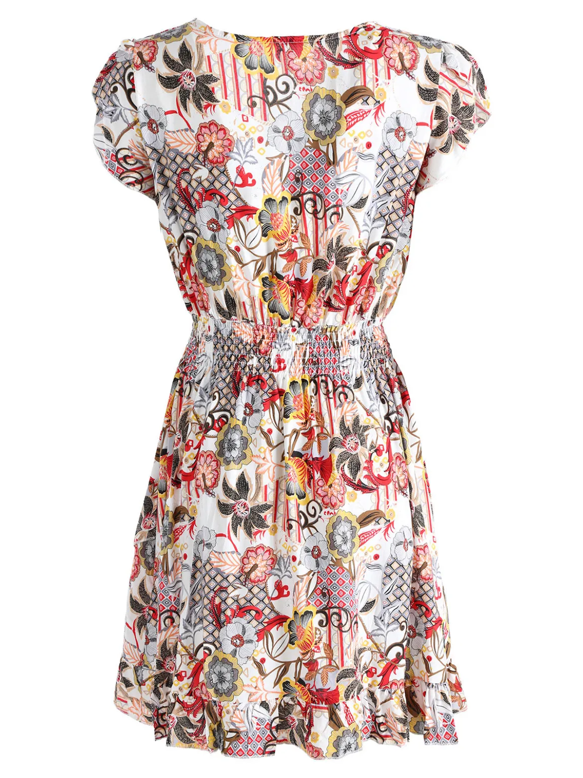 Solada Vestito donna in cotone a maniche corte con stampe colorate - bianco