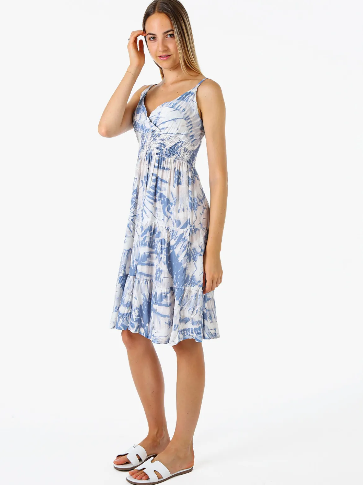 Solada Vestito donna in cotone con spalline strette - azzurro