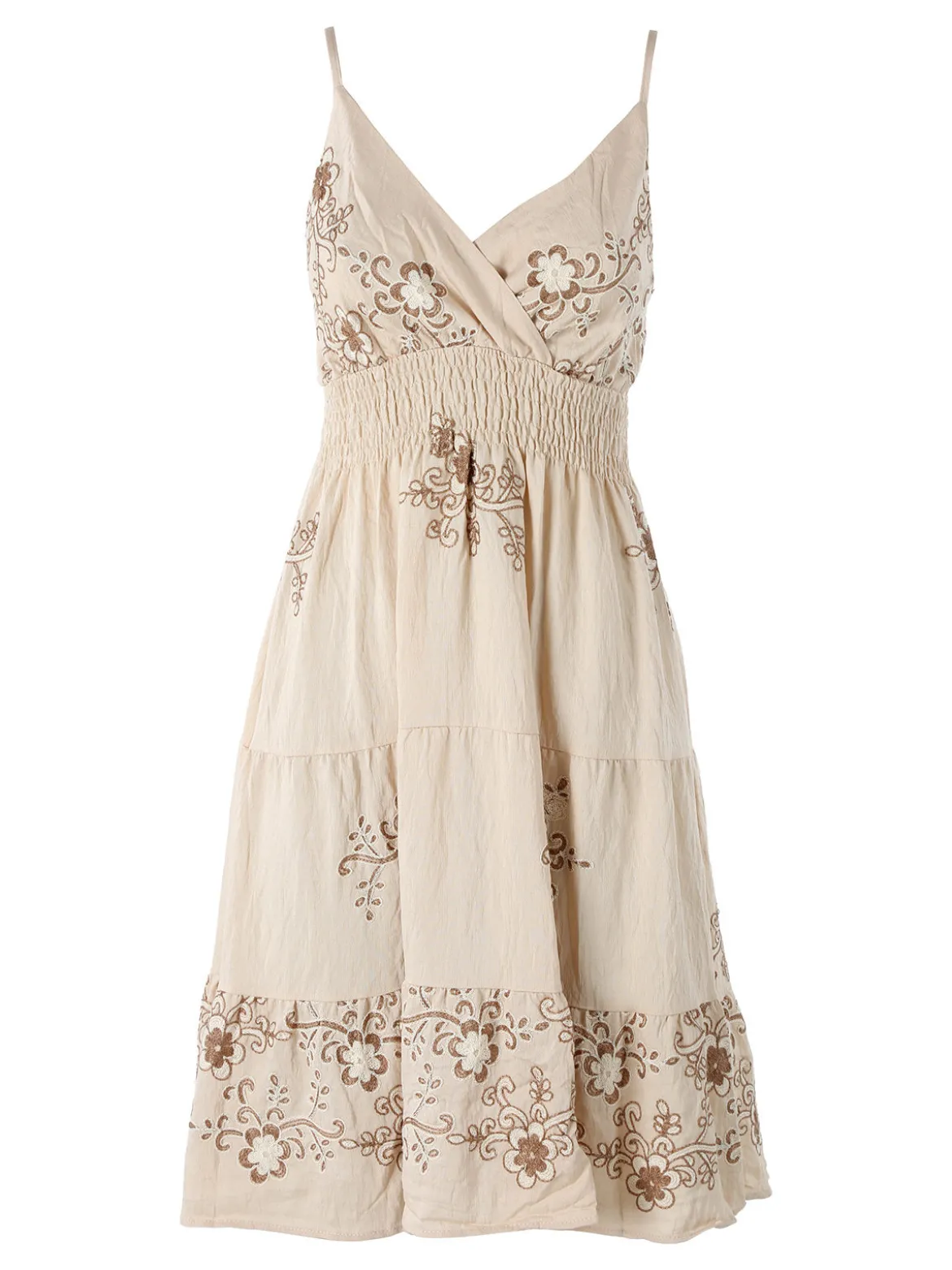 Solada Vestito donna in viscosa con spalline strette e ricami floreali - beige