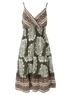 Solada Vestito donna in viscosa con spalline strette e stampe - militare