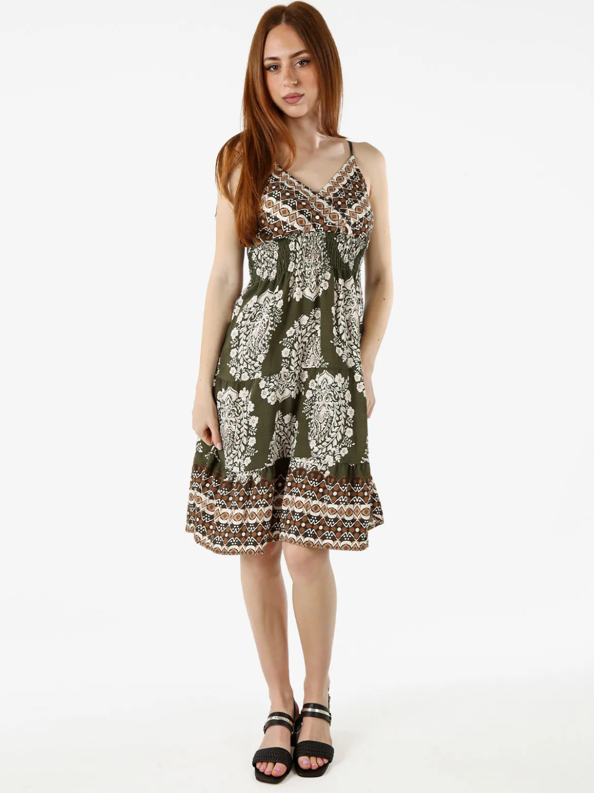 Solada Vestito donna in viscosa con spalline strette e stampe - militare