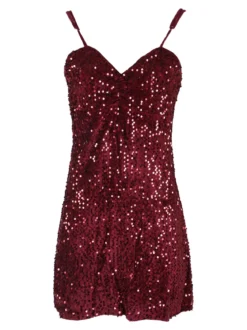 Solada Vestito donna midi in ciniglia con paillettes e spalline sottili