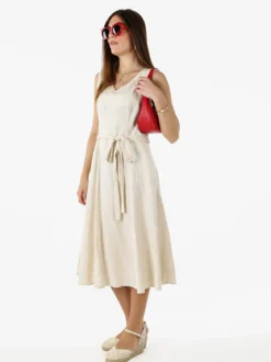 Solada Vestito donna smanicato in misto lino con scollo a V - beige
