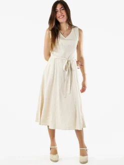 Solada Vestito donna smanicato in misto lino con scollo a V - beige