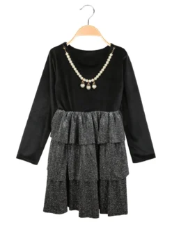 Solada Vestito in ciniglia da bambina con balze e collana