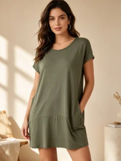 Solada Vestito maxi da donna a maniche corte con taschini - militare