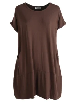 Solada Vestito maxi da donna a maniche corte con taschini - moro