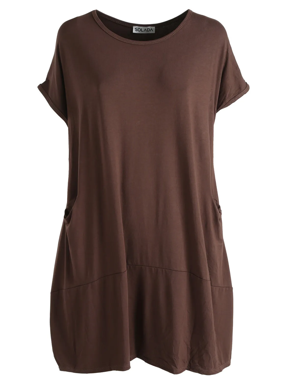 Solada Vestito maxi da donna a maniche corte con taschini - moro