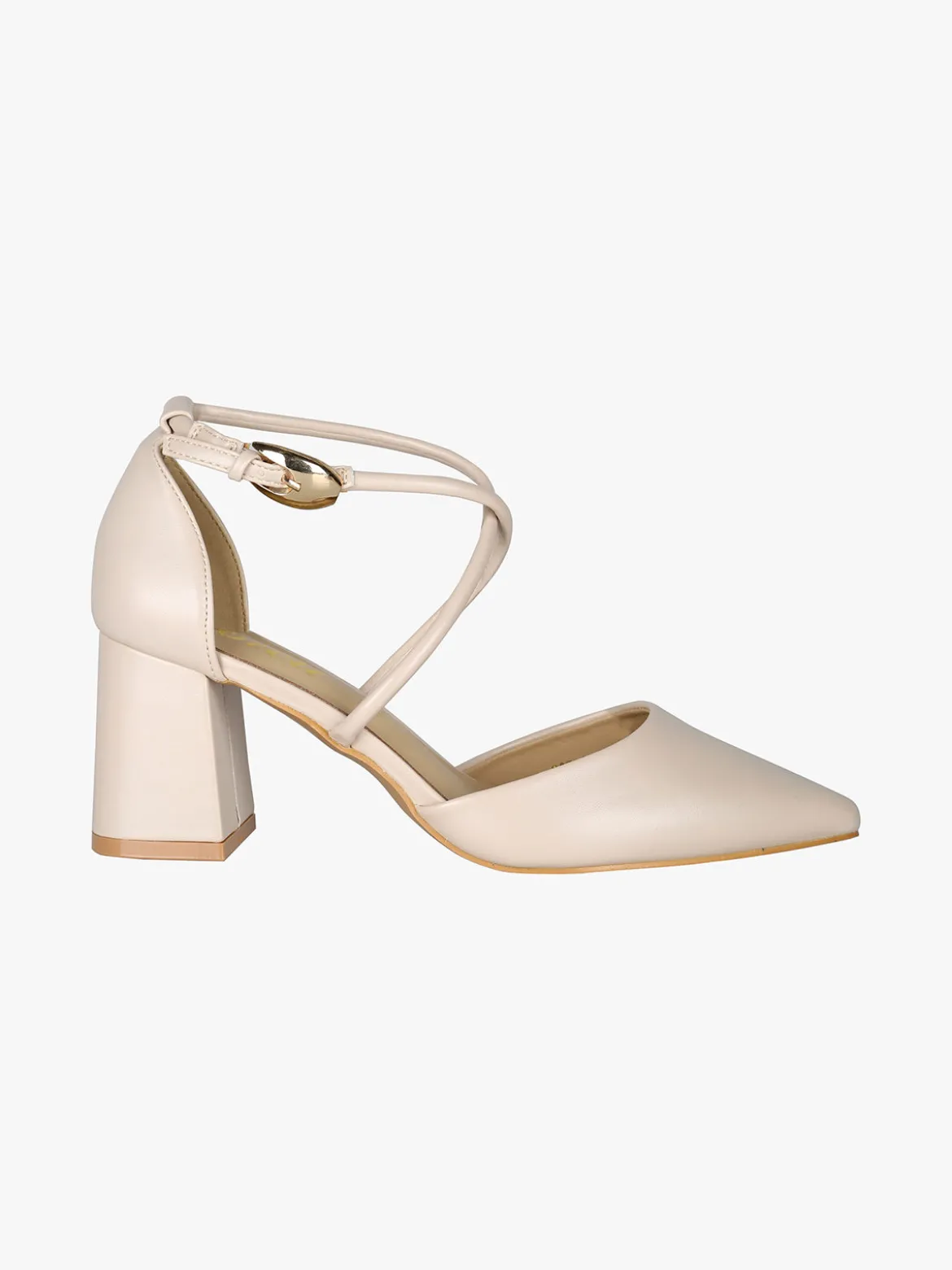 Soleil Decolletè donna con tacco largo e cinturini incrociati alla caviglia - beige