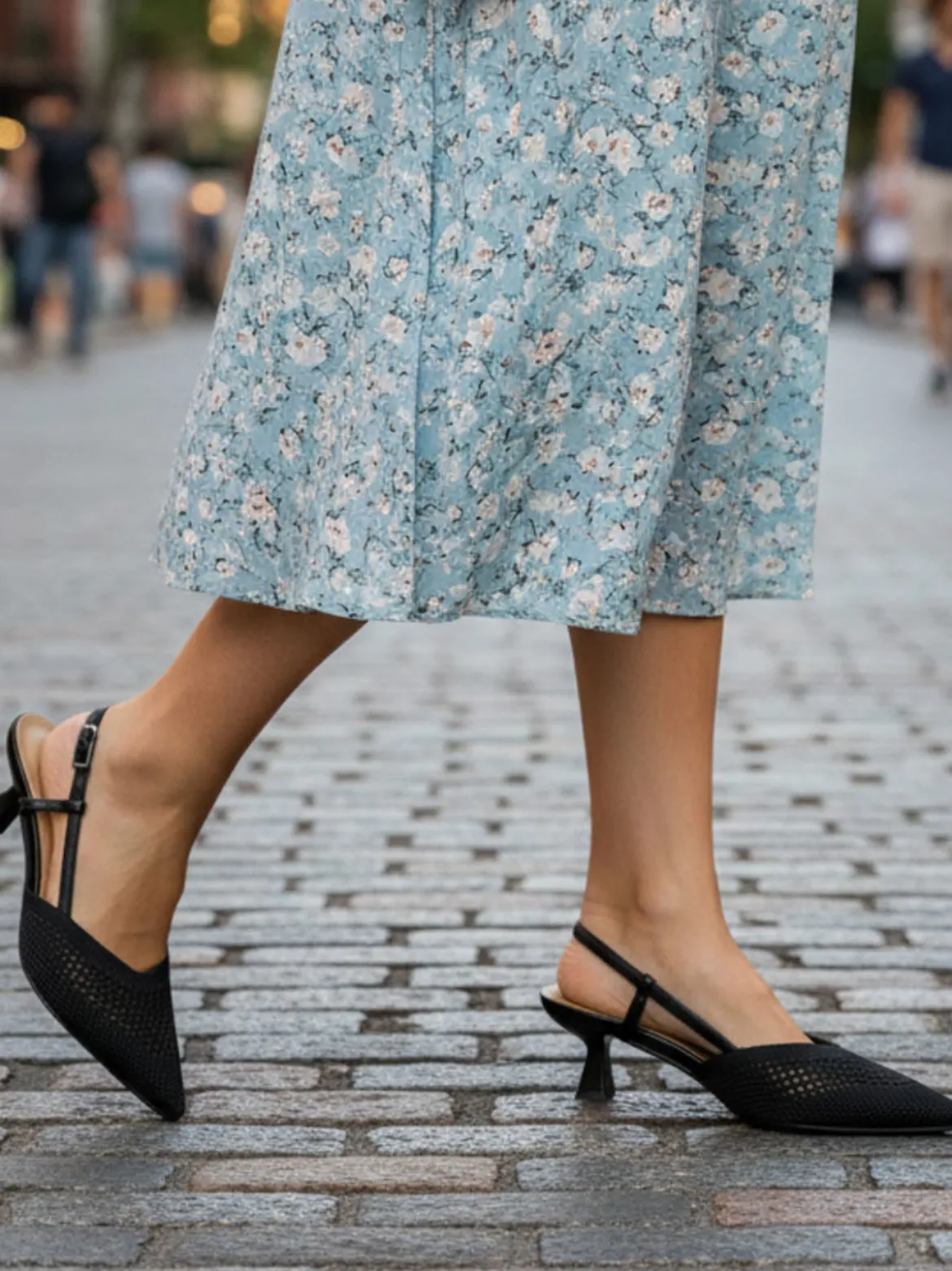 Soleil Slingback donna in maglia con cinturino elastico e tacco a rocchetto - nero