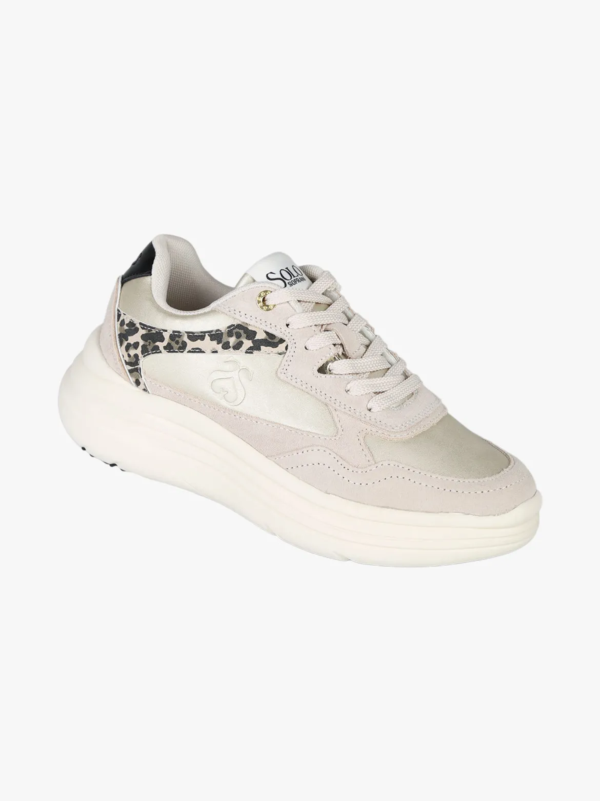 Solo Soprani Sneakers donna in pelle con dettagli animalier e platform - taupe