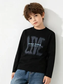 Street Porter T-shirt da bambino in cotone a maniche lunghe - nero