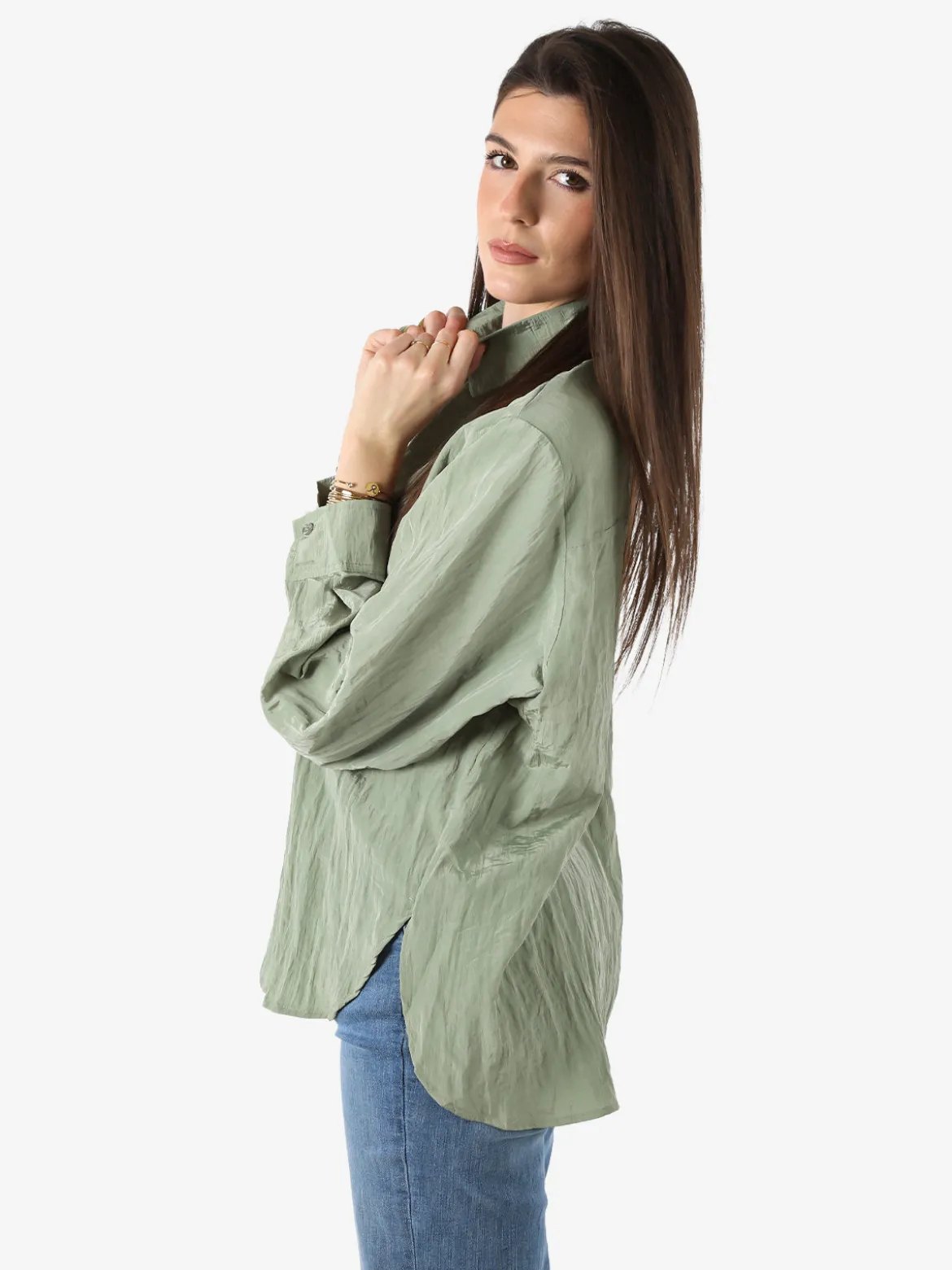Studio Eleven Collection Camicia oversize da donna a maniche lunghe - pistacchio