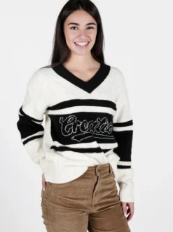 Studio Eleven Collection Maglione donna con scollo a V e spalle cadenti