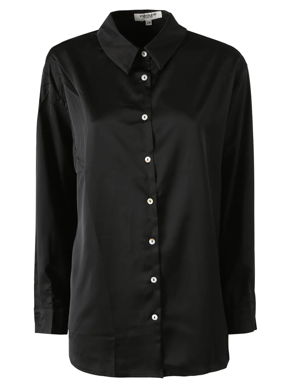 Studio Eleven Collection Maxi camicia da donna a maniche lunghe effetto raso - nero