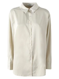Studio Eleven Collection Maxi camicia da donna a maniche lunghe effetto raso - apricot