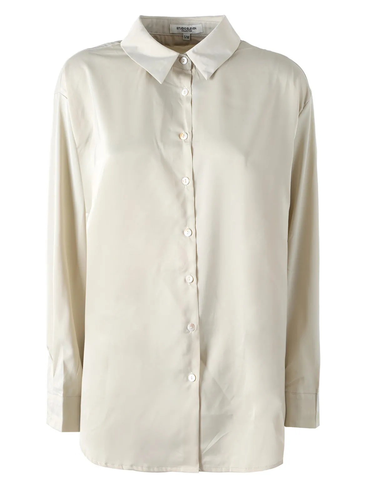 Studio Eleven Collection Maxi camicia da donna a maniche lunghe effetto raso - apricot