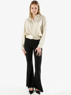 Studio Eleven Collection Maxi camicia da donna a maniche lunghe effetto raso - apricot