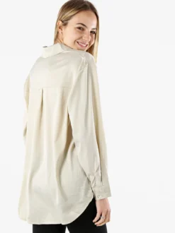 Studio Eleven Collection Maxi camicia da donna a maniche lunghe effetto raso - apricot