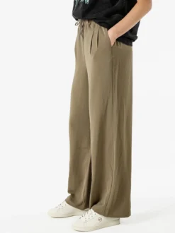 Studio Eleven Collection Pantaloni donna leggeri a gamba larga con coulisse - militare