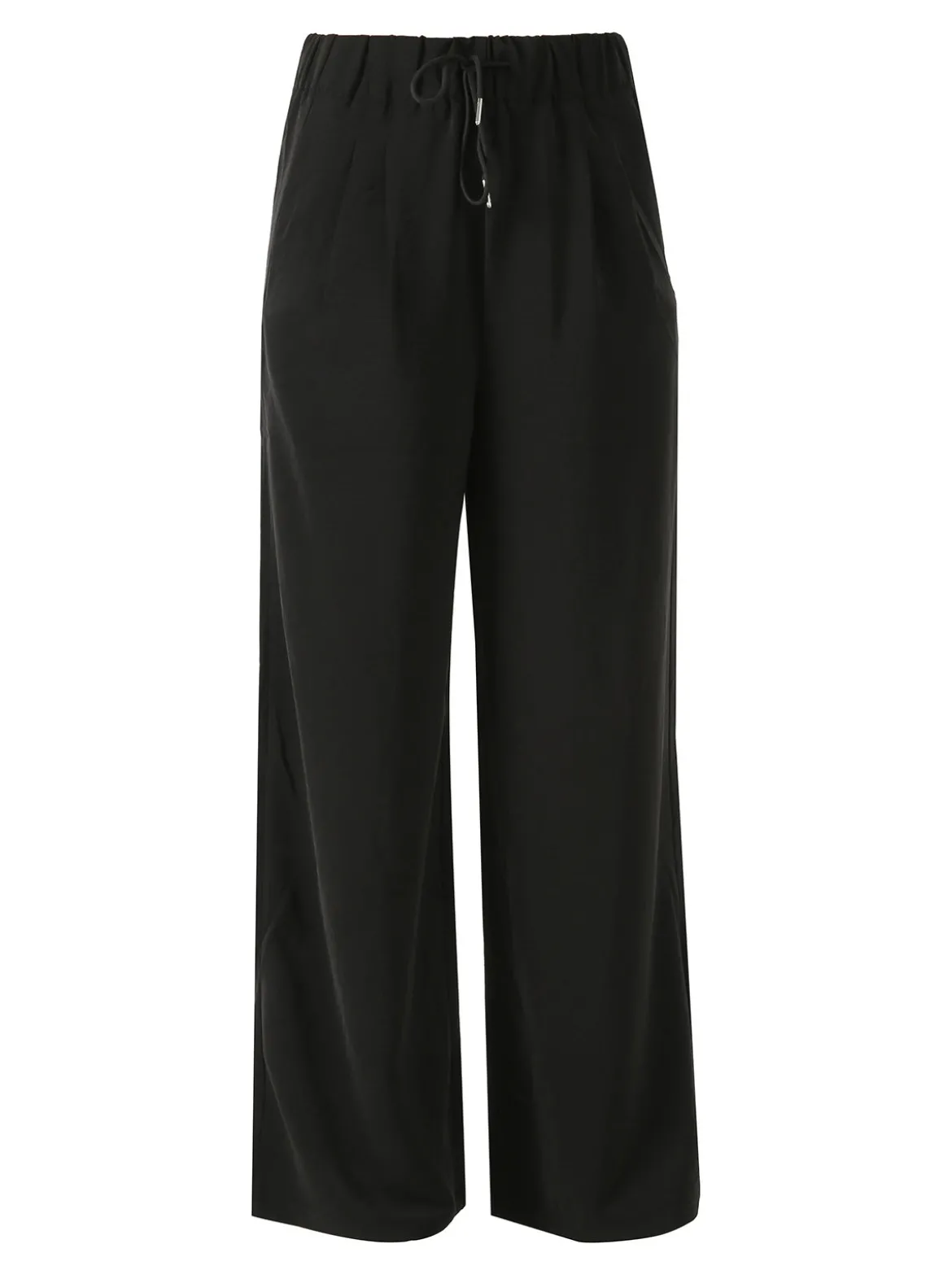 Studio Eleven Collection Pantaloni donna leggeri a gamba larga con coulisse - nero