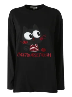 Studio Eleven Collection T-shirt a maniche lunghe da donna in cotone con stampa - nero