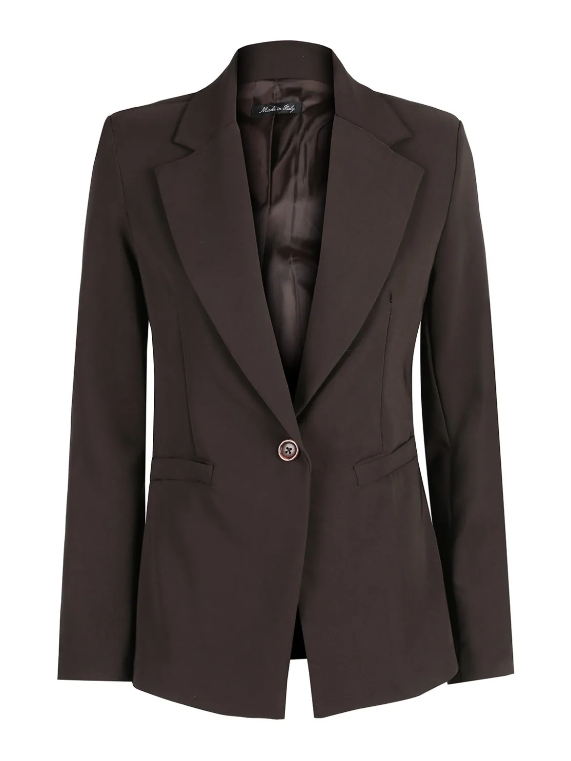 Styled In Italy Blazer donna mono bottone con spalline imbottite - moro