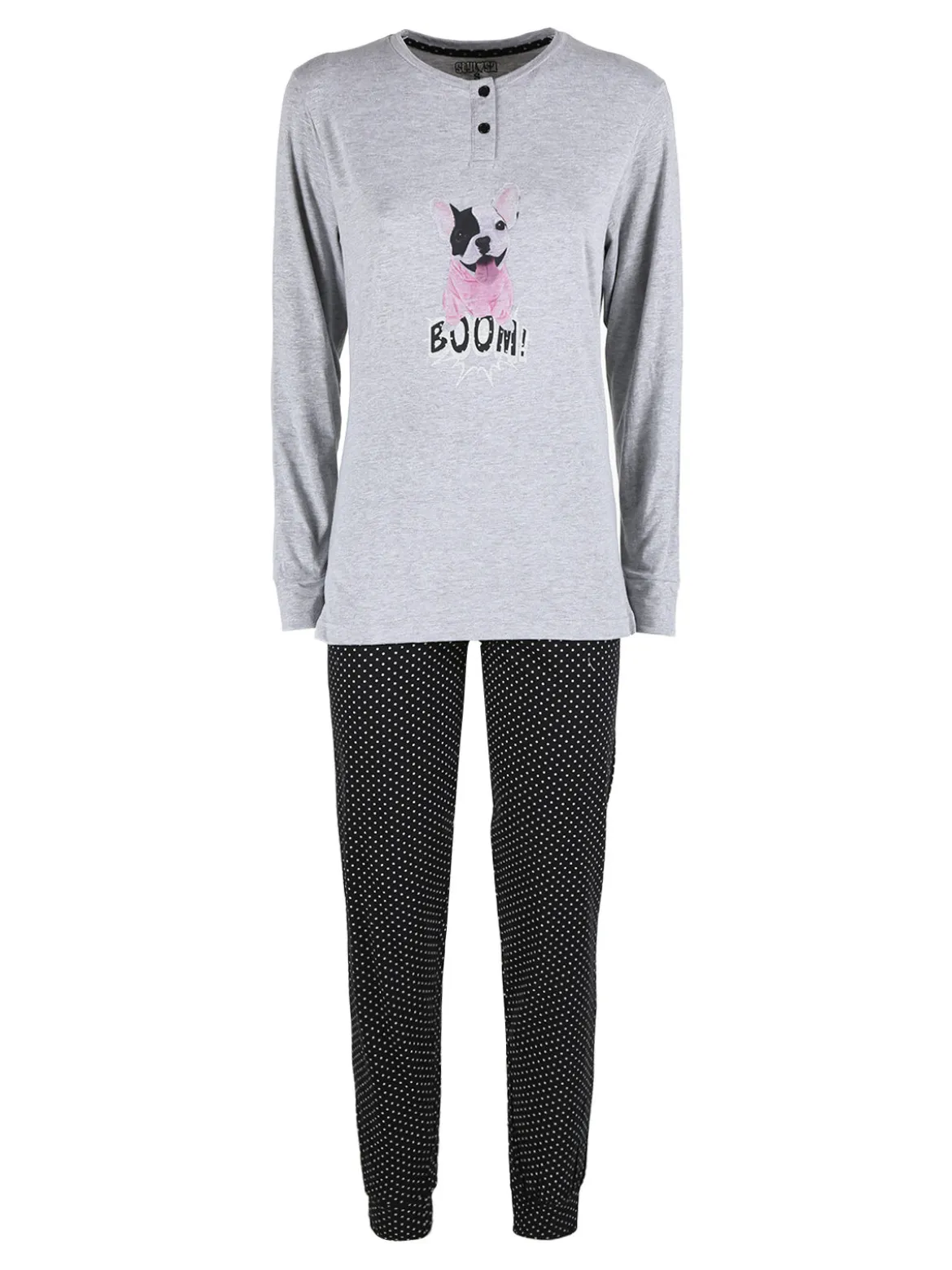 Stylosa Pigiama lungo da donna in cotone con pantaloni a pois