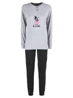 Stylosa Pigiama lungo da donna in cotone con pantaloni a pois