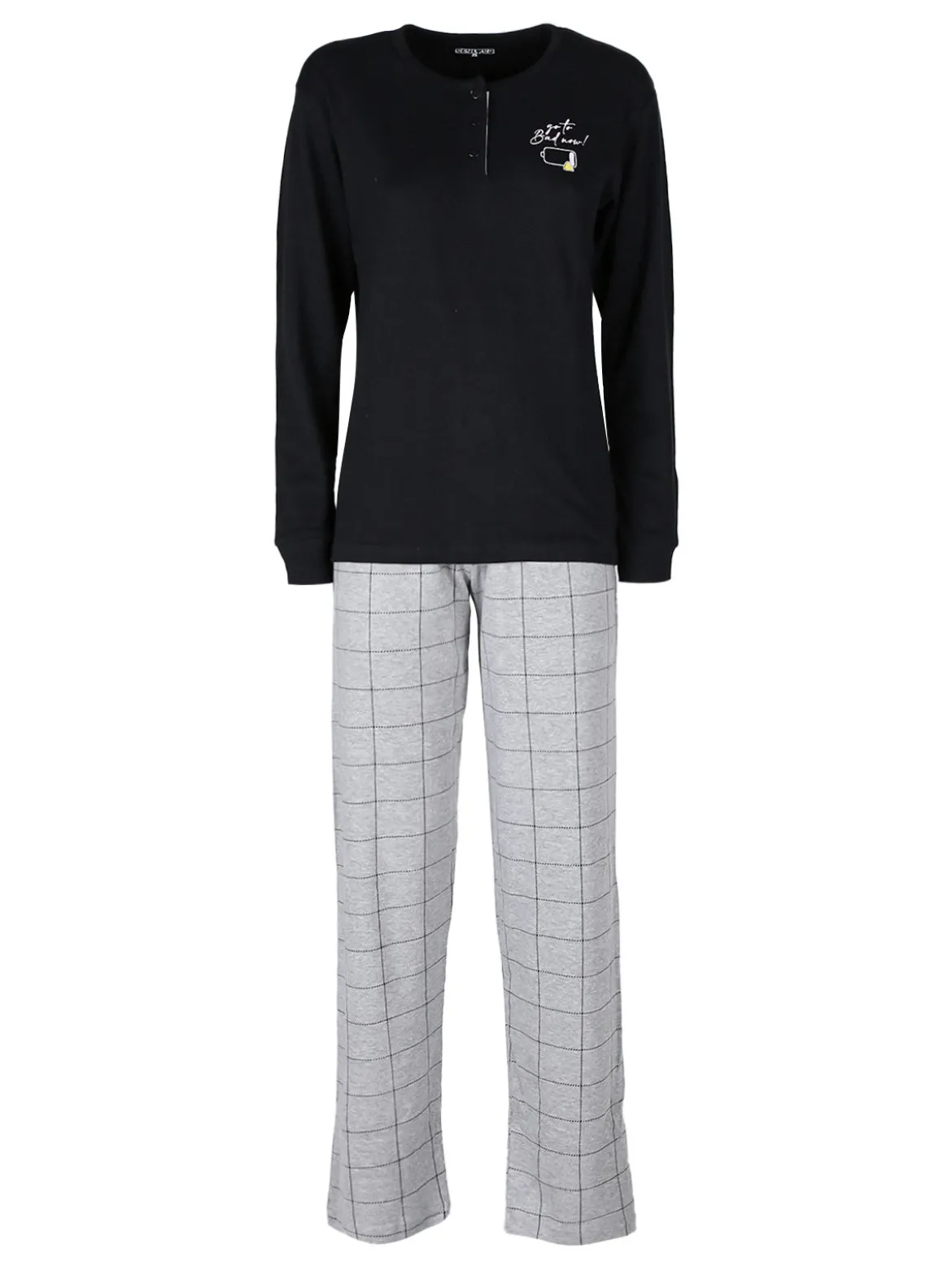 Stylosa Pigiama lungo da donna in cotone con pantaloni a quadri