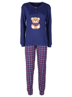 Stylosa Pigiama lungo da donna in cotone con pantaloni a quadri
