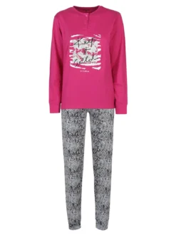 Stylosa Pigiama lungo da donna in cotone con stampe