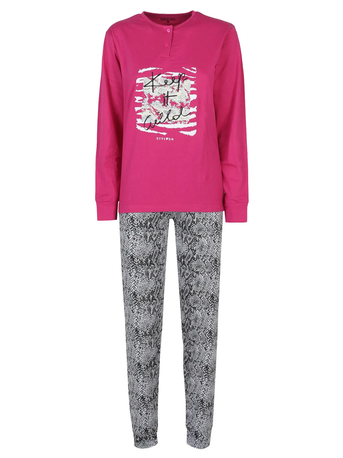 Stylosa Pigiama lungo da donna in cotone con stampe