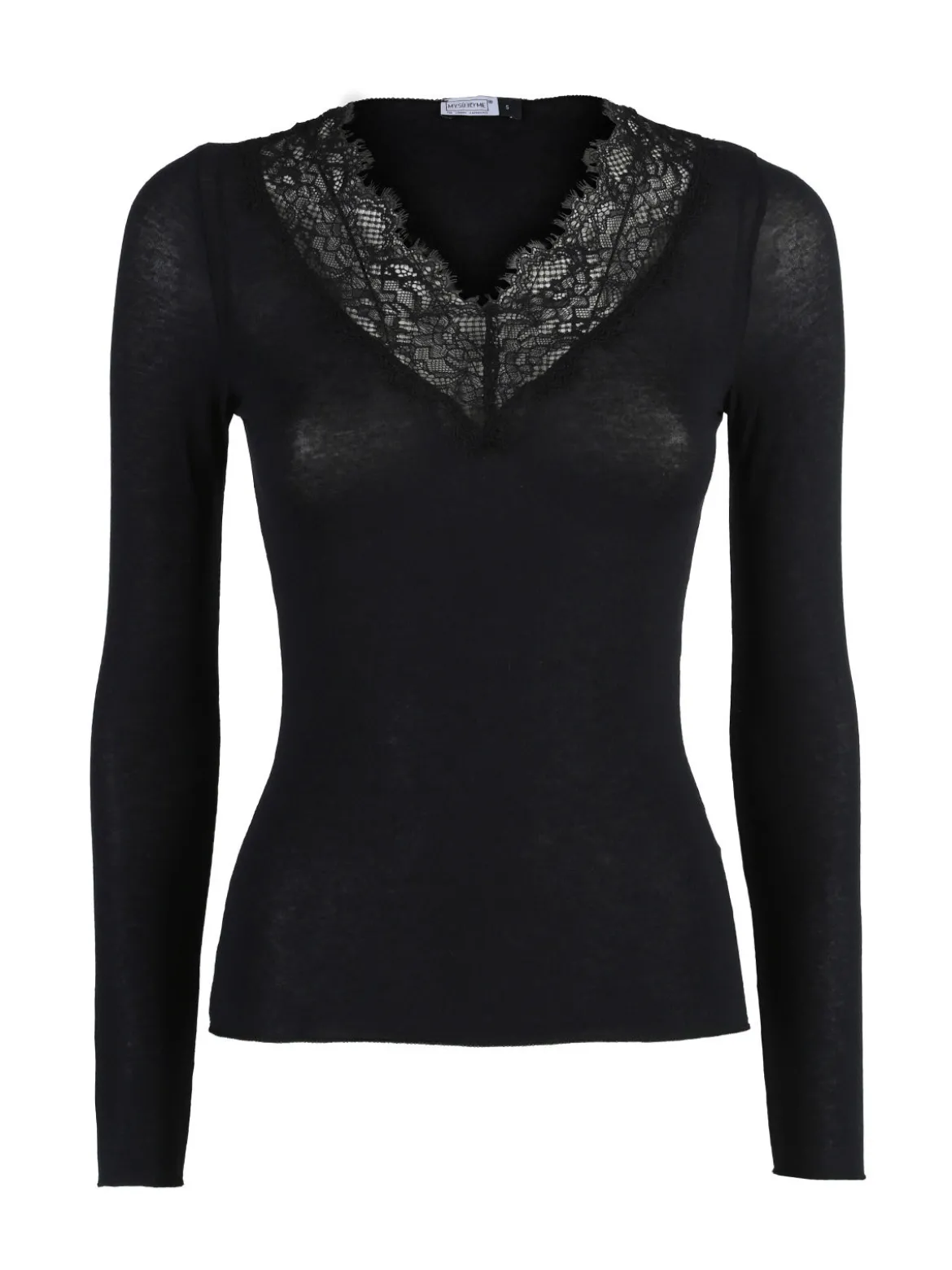 Sublyme T-shirt donna a maniche lunghe in cashmere con pizzo - nero