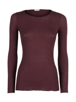 Sublyme T-shirt donna a maniche lunghe in cashmere naturale - bordeaux