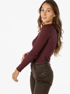 Sublyme T-shirt donna a maniche lunghe in cashmere naturale - bordeaux