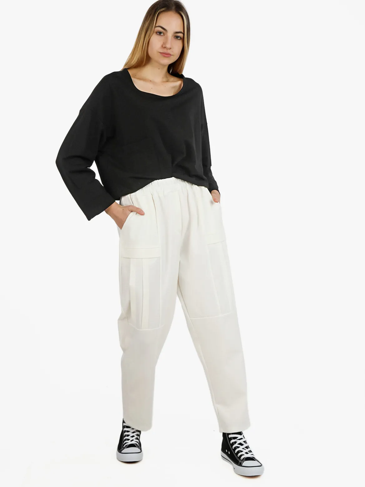 Sun Sun T-shirt cropped da donna con tasca