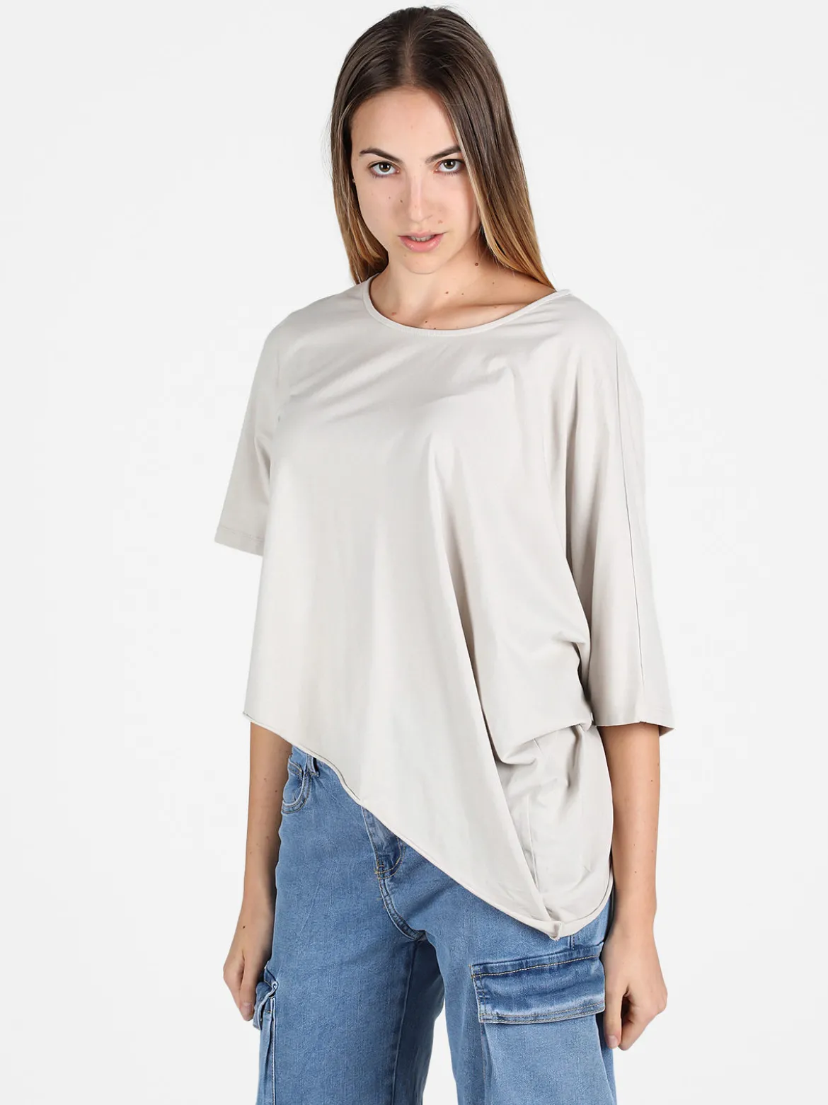 Sun Sun T-shirt donna asimmetrica in cotone