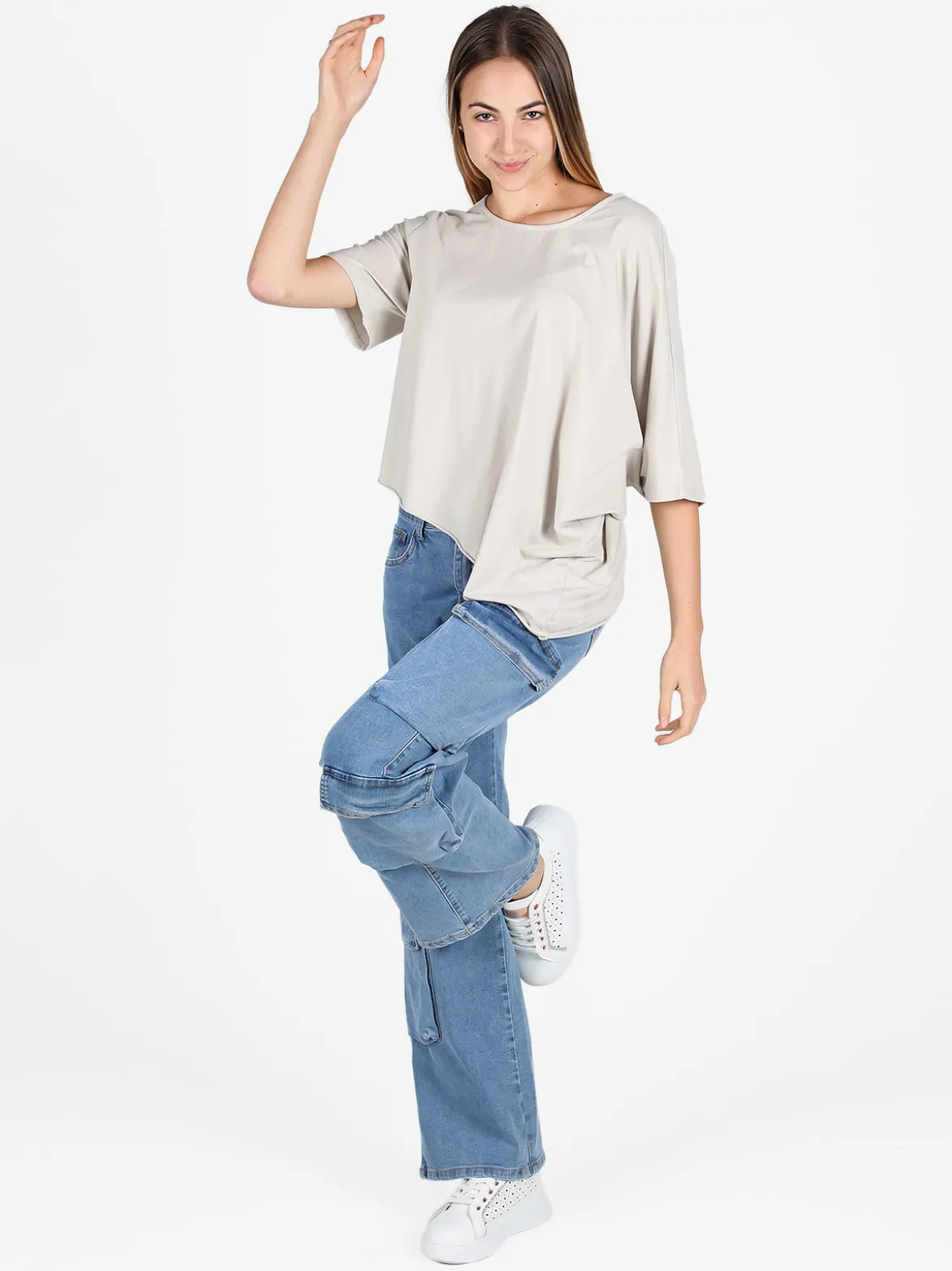 Sun Sun T-shirt donna asimmetrica in cotone